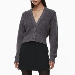 Aritzia Babaton 100% Merino Canberra Crop Cardigan Coal Grey XS